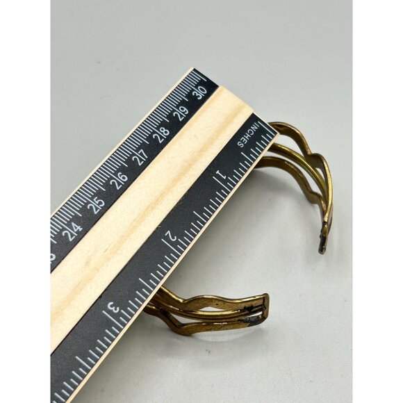 Brutalist Brass Wave Cuff Bracelet Irregular Hollow Handcrafted 70s Jewelry - Picture 8 of 9